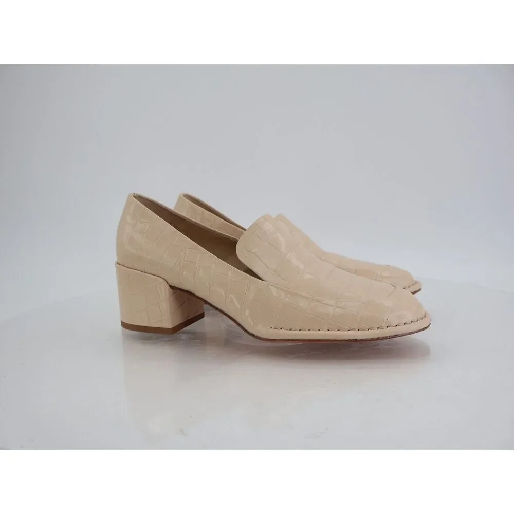 Vince Millie Alligator Loafer Size 7.5 M Beige Block Heel Leather Slip On Shoes